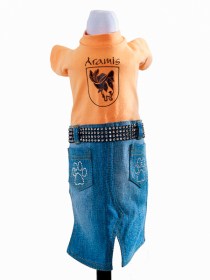 Suņu kostīmiņš, t-krekls un džinsu svārki, XS