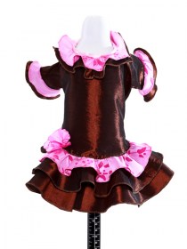 Brūna krāsas suņu kleita ar rozā volāniem, S